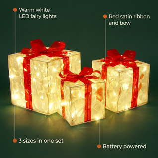 Light-Up Christmas Gift Boxes, Set of 3