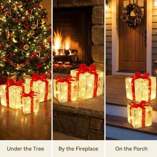 Light-Up Christmas Gift Boxes, Set of 3