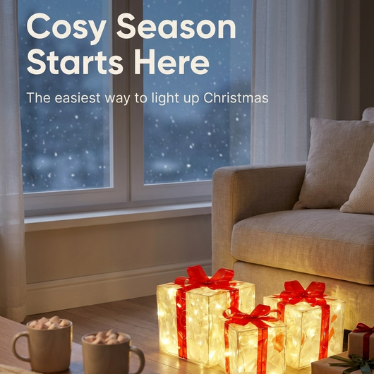 Light-Up Christmas Gift Boxes, Set of 3