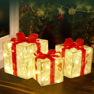 Light-Up Christmas Gift Boxes, Set of 3