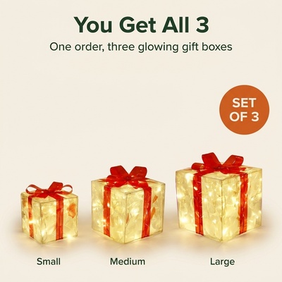 Light-Up Christmas Gift Boxes, Set of 3