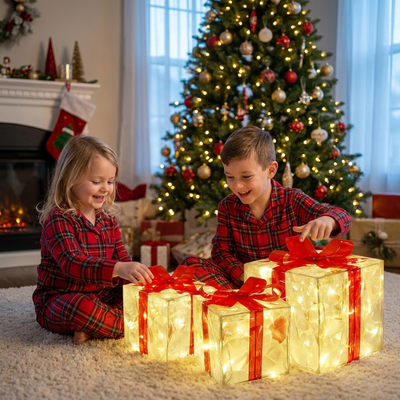 Light-Up Christmas Gift Boxes, Set of 3