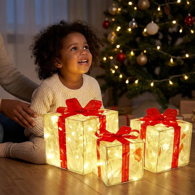 Light-Up Christmas Gift Boxes, Set of 3